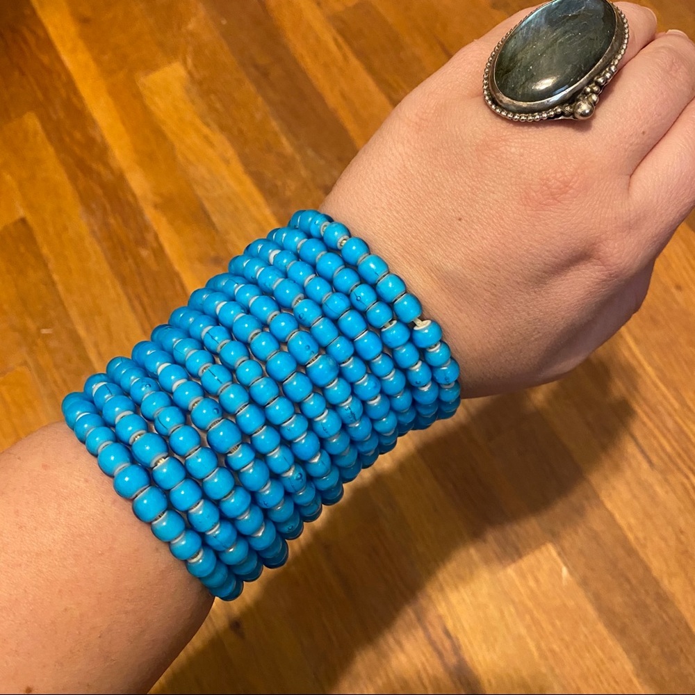 *RARE* PAMELA LOVE BLUE GLASS BEAD 12 STRAND CUFF - Picture 3 of 12